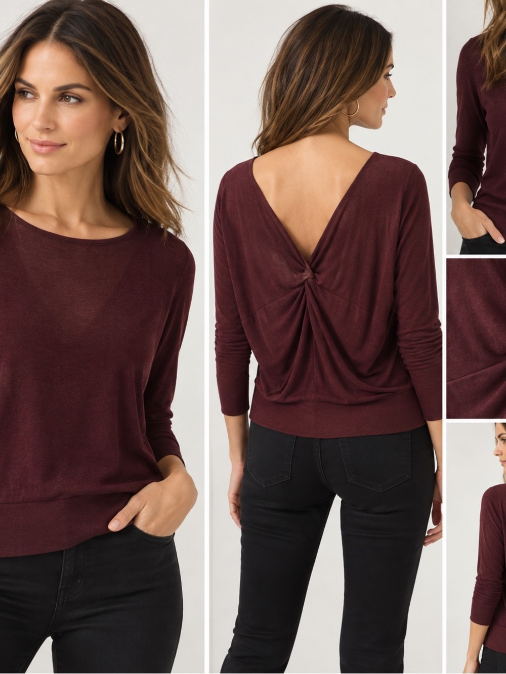 White House Black Market Twist Front Draped Top - Burgundy
